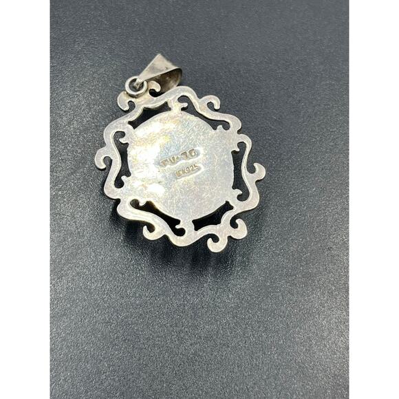 Signed Sterling Silver Blue Turquoise Scroll Filigree pendant TV-75 Mex 925 - Picture 8 of 8